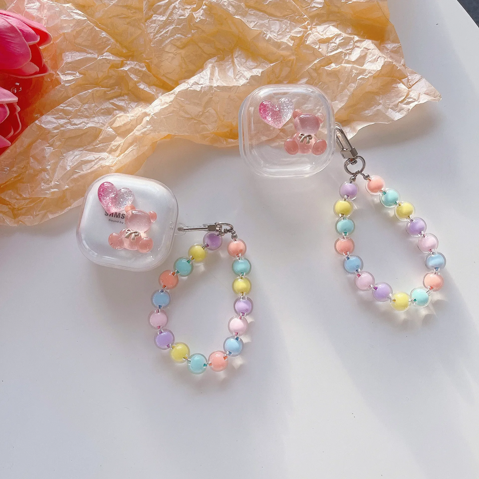 Для Samsung Buds Pro Galaxy Live защитный чехол прозрачный Bluetooth 2-сердечный медведь мотоцикл