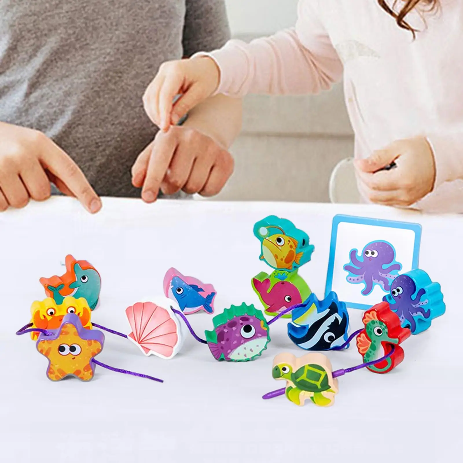 

Wooden Lacing Beads Wooden Blocks Early Educational Birthday Gift for Preschool Toddlers Kids