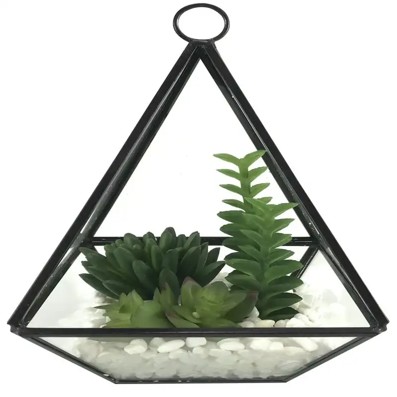 

Artificial Succulent in Metal Geometric Terrarium, Green