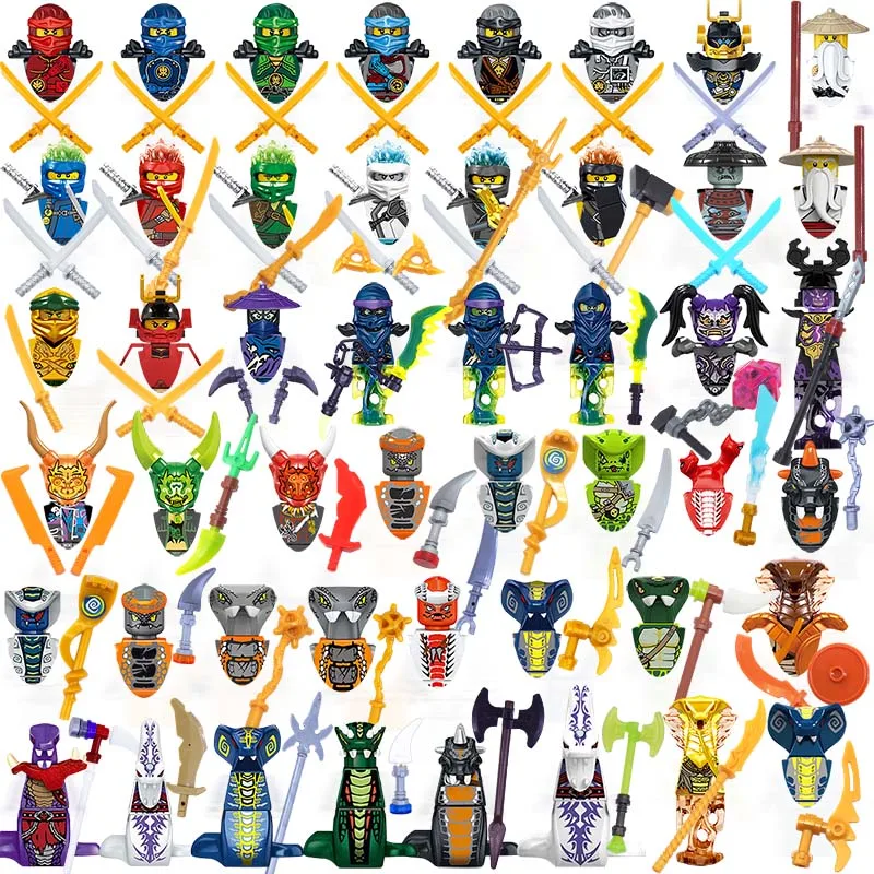 

New Ninja Mini Doll Action Figure Set with Motorcycle Anime Characters Zane Kai Harumi Ultra Violet Pyro Snake Blocks Kid Toys