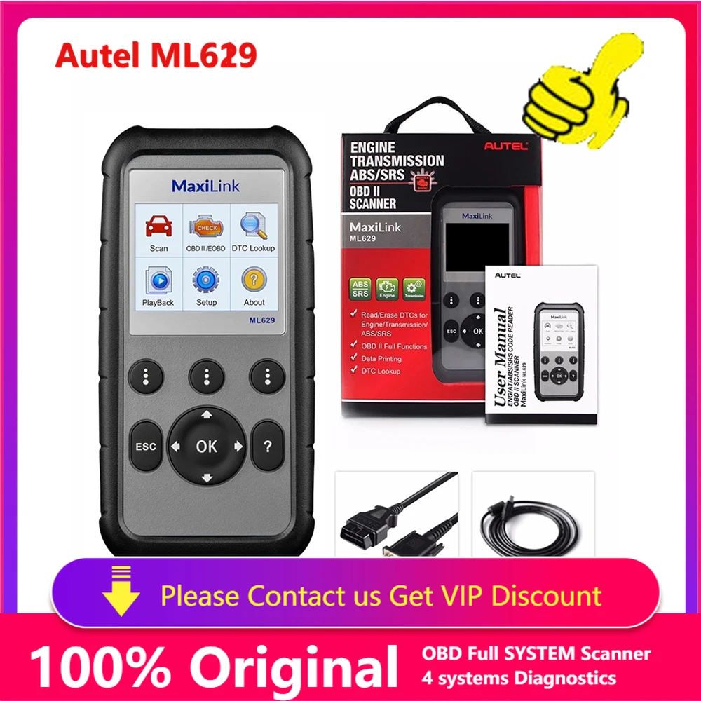 

Autel MaxiLink ML629 OBD2 Full System Scanner Automotive Car Diagnostic Tool Engine Transmission ABS SRS Auto Code Reader CR3001