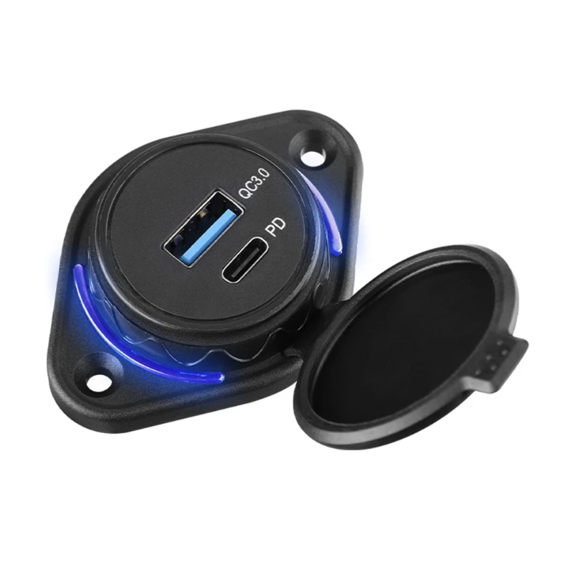 Панель розеток USB 12 В 24 с водонепроницаемой крышкой PD18W Type C быстрая зарядка 18 Вт