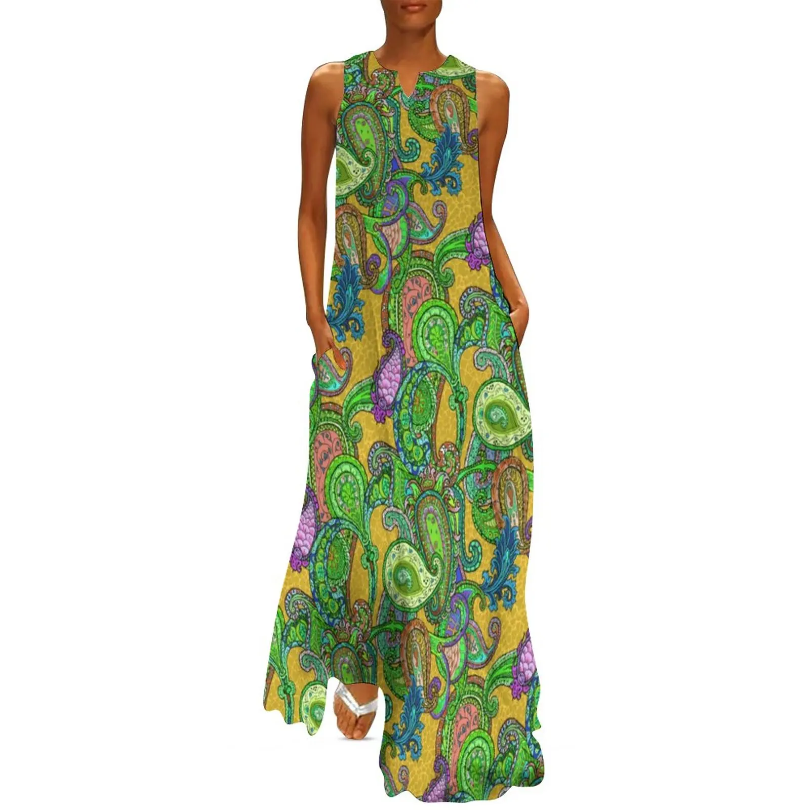 

Женское винтажное длинное платье с цветочным принтом