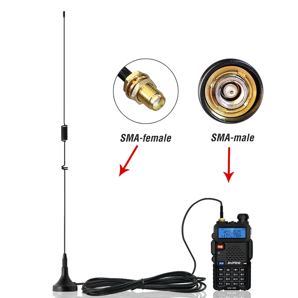 Автомобильная антенна UT-106 SMA-Female Magnetic HF Vehicle Mounted для рации Baofeng 888S UV5R UV9r Walkie Talkie Nagoya Two Way Radio.