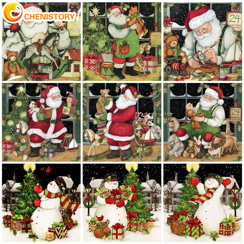 

CHENISTORY Christmas DIY Painting By Numbers For Adults Kits Hand Painted Santa Claus Decor Drawing Canvas Coloring By Numbers