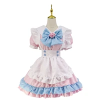 plus size lolita dresses short sleeves maid dress big bowknot apron headwear set multies colors girl sweet princess cosplay set