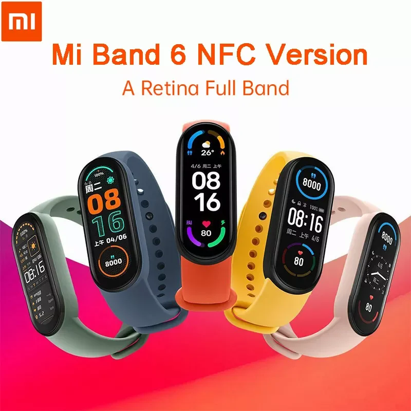 

NEW2023 Mi Band 6 NFC Smart Bracelet 1.56" Screen 5 Color Blood Oxygen Heart Rate Fitness Tracker Waterproof Miband6