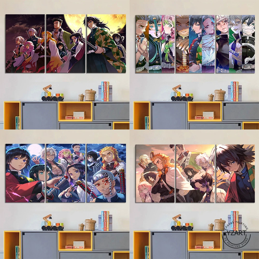 

【8 Designs】3 Piece Demon Slayer Kimetsu No Yaiba Anime Poster Animation Canvas Painting Wall Art Home Anime Decor Gift