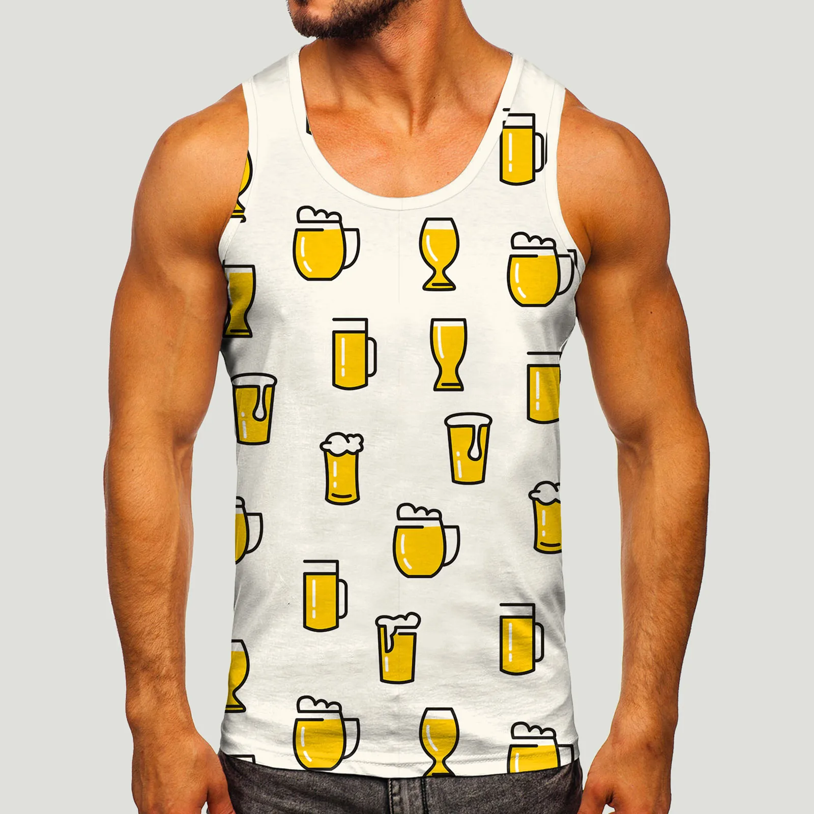 

Man Tanks Clothing Sleeveless T Cartoon Slim Summer Print Casual Streetwear Beer O-Neck Top Bohemian Vest Sportswear Shirt Tank