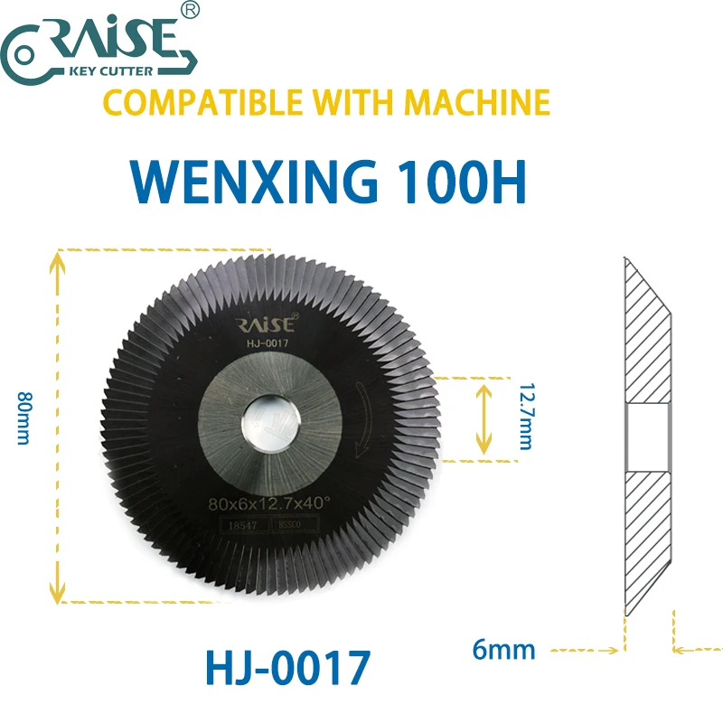 

Locksmith Tools Milling Cutter HJ-0017/0017AI.C.C.(80x6x12.7)for WENXING Key Machine 100H 100G1 Q28 208 Q27B Q27C
