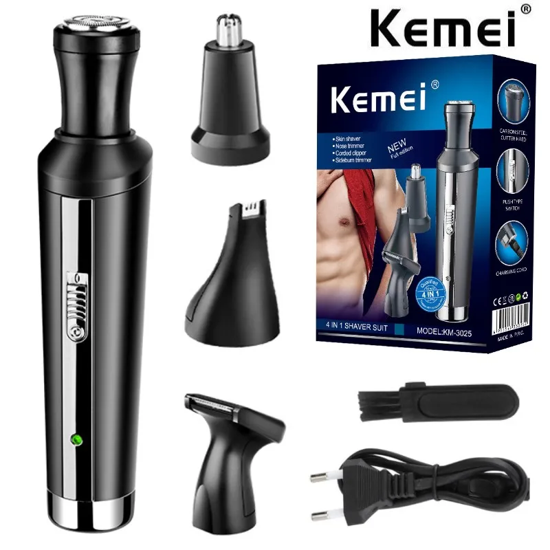 

Kemei Electric Beard Mustache Razor Nose Hair Trimmer 4 In 1 Multifunction Portable Facial Grooming Kit Men Women Black Shaver