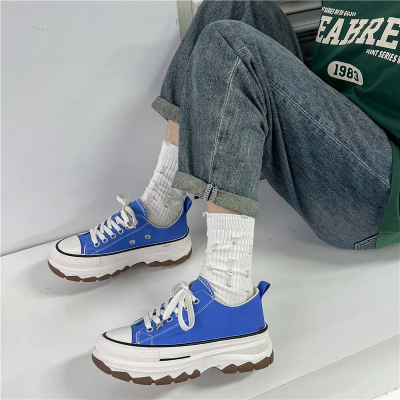 2023 Women's Thick Sole Flat Shoe High Top Platform Shoe Round Toe Classic Contrast Vulcanized Shoe Women's Shoe