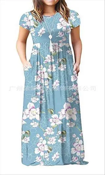

Womens Printed Short Sleeved Casual Dress With Sleeve Pockets