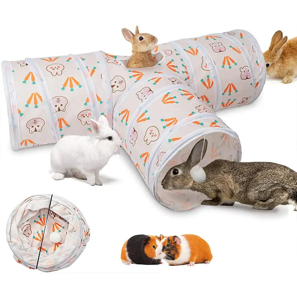 

T-shaped Bunny Tunnel 3-way Foldable Bunny Hideout Pet Supplies Small Animal Tunnel Toys hamster toys guinea pig guinea