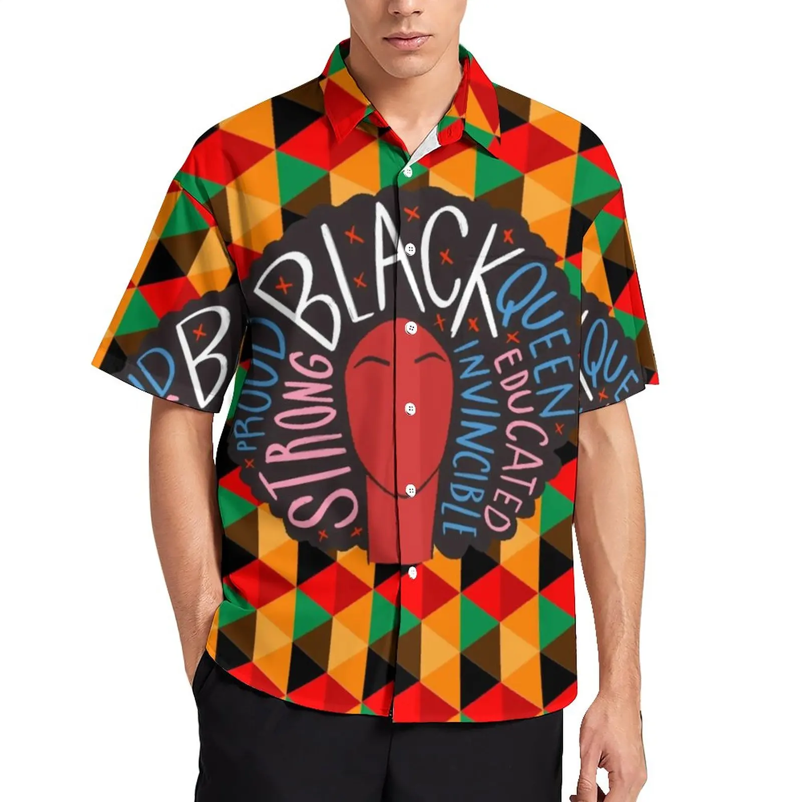 

Черная пляжная рубашка в африканском стиле для женщин, Гавайские повседневные рубашки с принтом королевы, мужские крутые блузки, Одежда большого размера с принтом и короткими рукавами