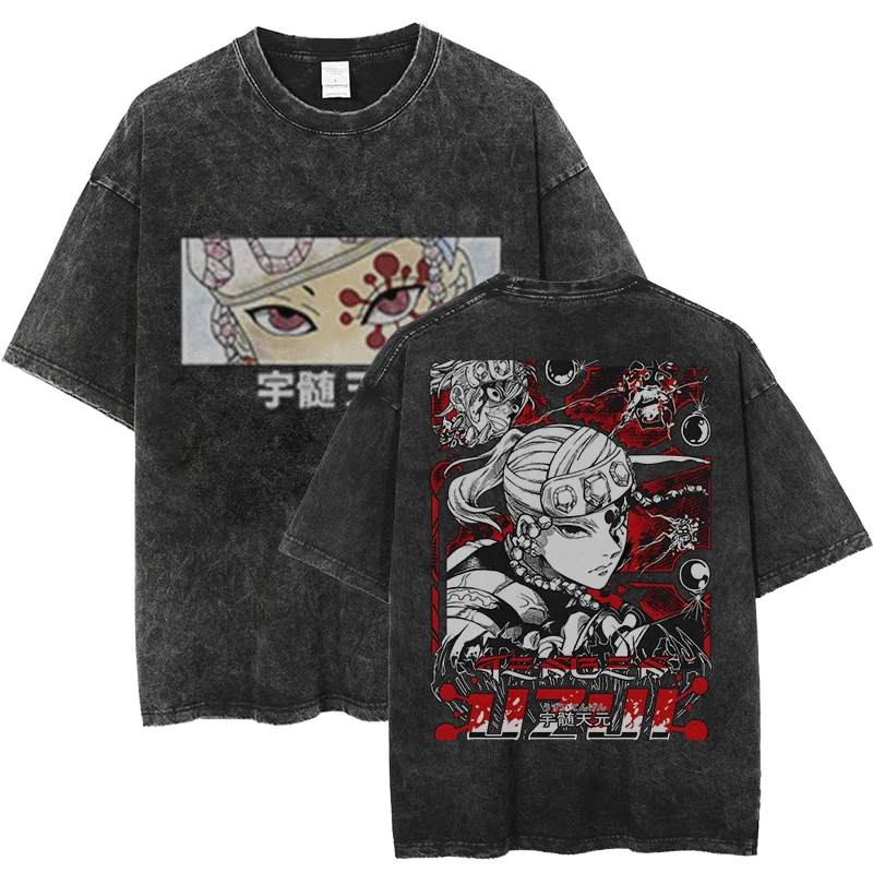 

Anime Demon Slayer Tengen Uzui Eyes T Shirt Washed Tshirt Summer Short Sleeve Cotton Tops Tee KIMETSU NO YAIBA Male Tee Shirt