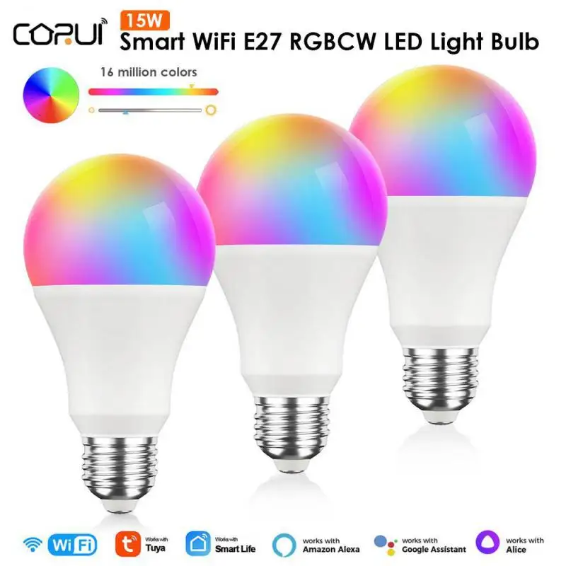 

CORUI Tuya 15W E27/B22 WiFi Smart Light Bulb RGB Dimmable Led Light Smart Lamp Support Smart Life Yandex Alice Alexa Google Home