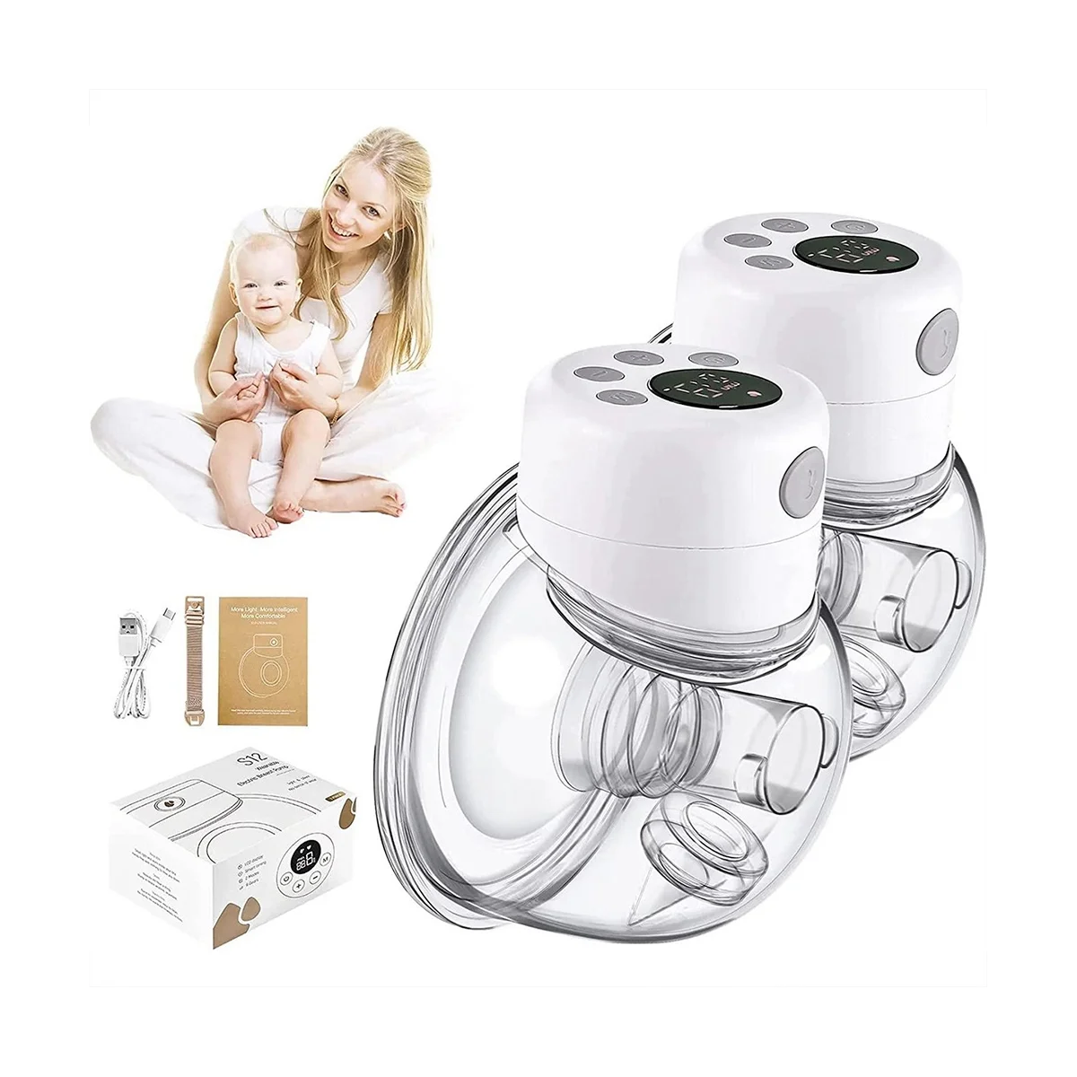 2 шт. Электрический молокоотсос переносной S12 Hands Free режима и 9 уровней 24 мм с