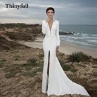 Простое длинное мягкое свадебное платье-Русалка с V-образным вырезом и длинными рукавами, с V-образным вырезом и открытой спиной, официальное платье принцессы, свадебные платья невесты, наряды