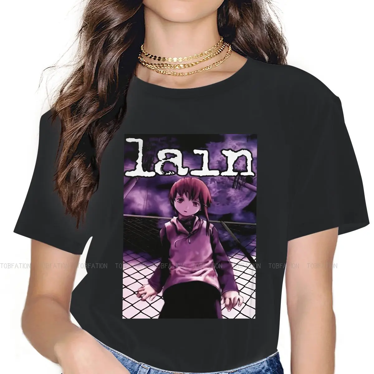 

Serial Experiments Lain Anime Women T Shirt Poster Female Tops Graphic Funny Tees Ladies 4XL Oversized Tshirt