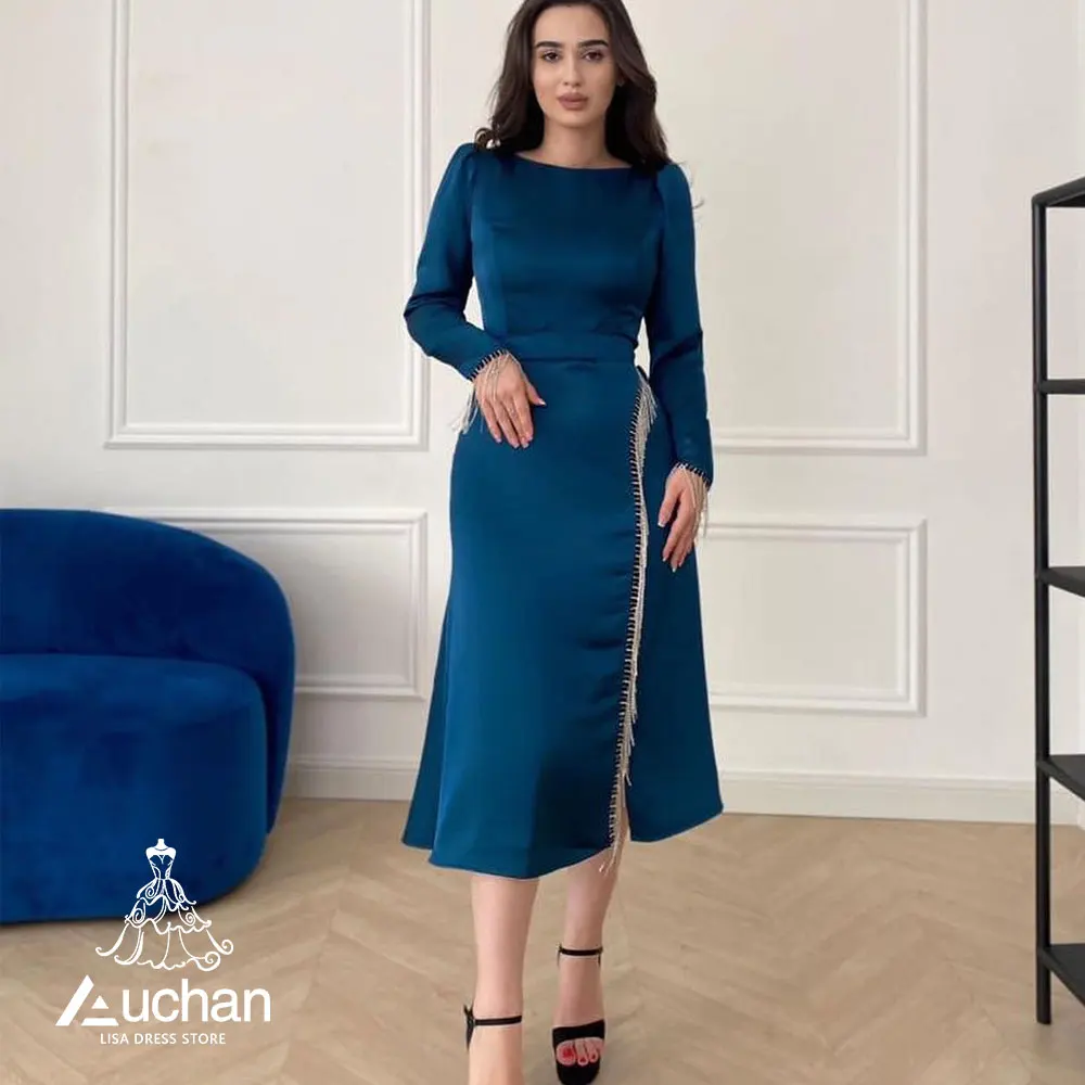 

Auchan Dubai O-Neck Gown Dress Ankle Length Evening Dress Long Sleeves Summer Elegant Wedding Party Gowns For Women 2023