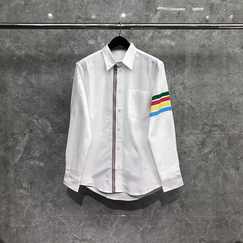 

Мужская рубашка в радужную полоску TB THOM, Классическая однотонная рубашка из ткани Оксфорд, корейская модная рубашка для весны и осени