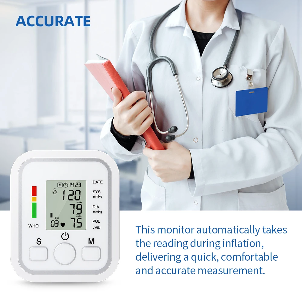 Wondfo Electric Upper Arm Blood Pressure Monitor Digital Heart Beat Rate Pulse Meter Automatic Home Extra Large Cuff Tonometer