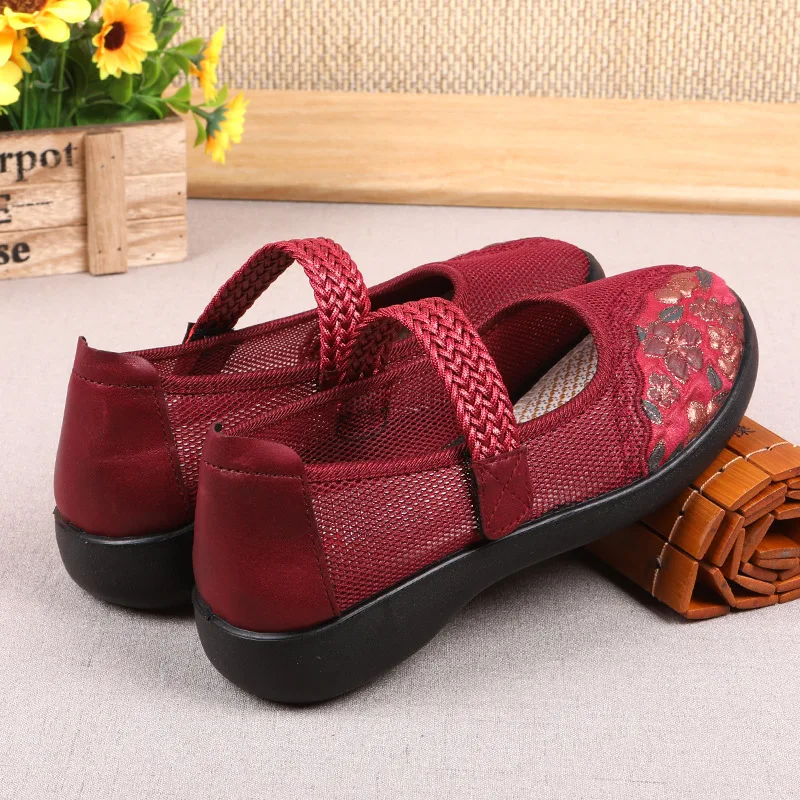 2023 New Women Flat Shoes Spring Summer Mesh Breathable Loafers Female Mary Jane Shoes Grandma Non Slip Casual Shoe Mom Footwear