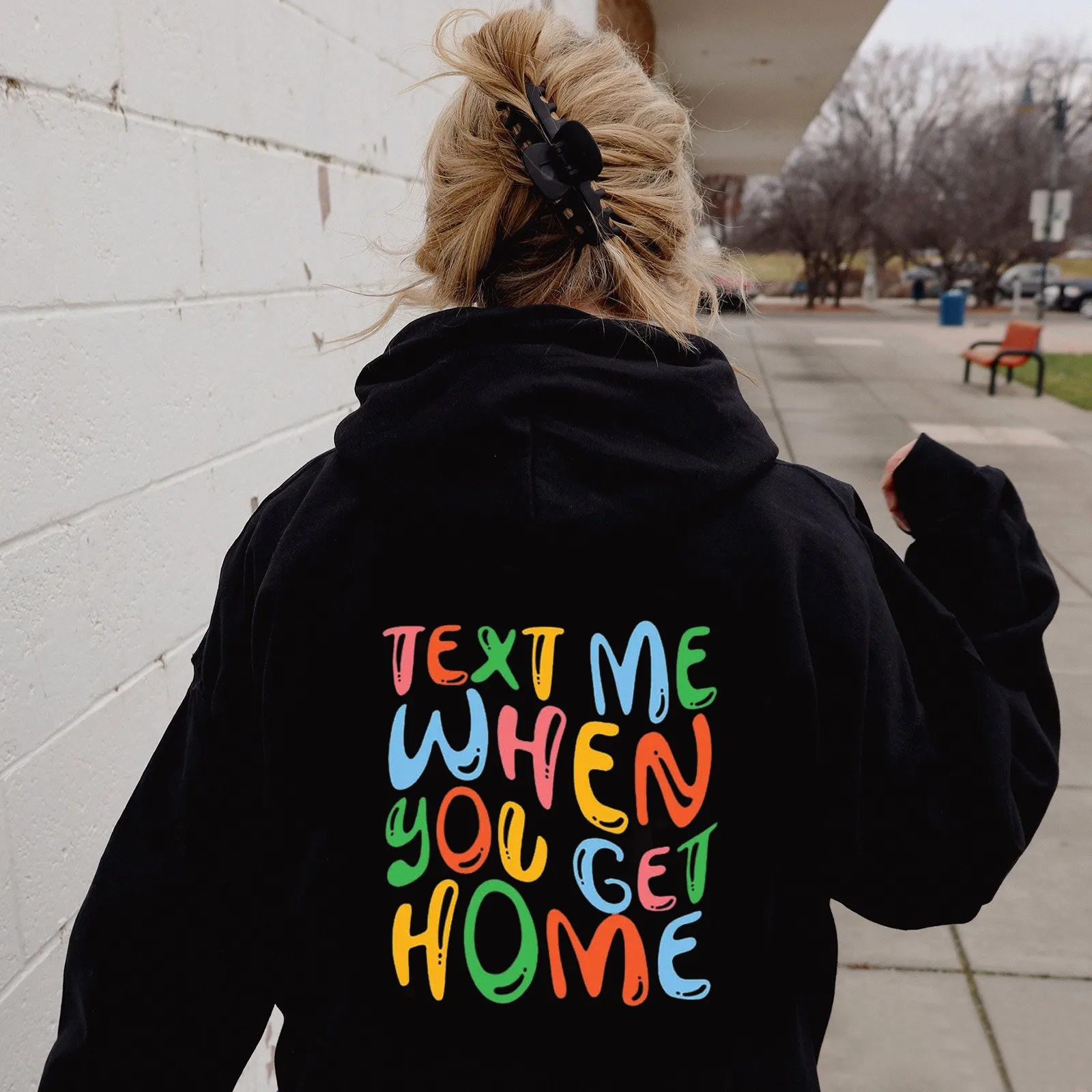 

Colorful Letter Printed Hoodies Sweatshirt Women Autumn Winter Fashion Casual Loose Pullover Drawstring Hooded Coat Female 2023