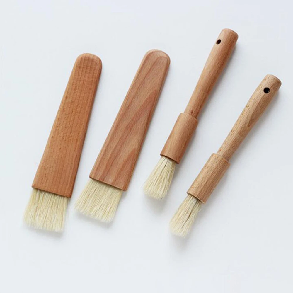 

BBQ Tools Flat Round Wooden Oil Brush Temperature Resistant Baking Bakeware Bread Cook Pastry Oil Cream Tools Basting Brush