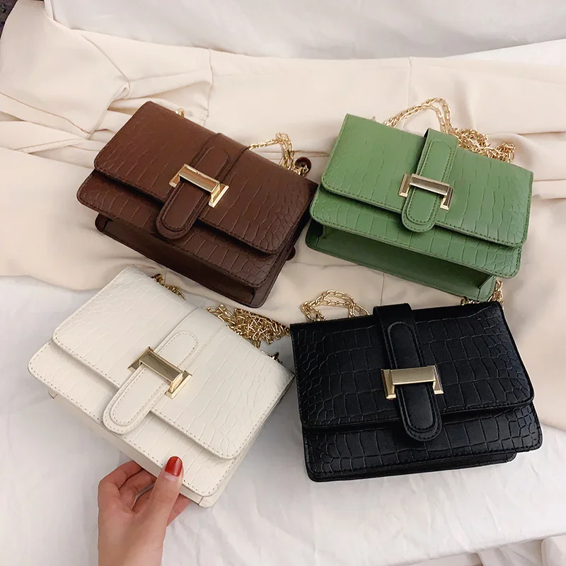 

Stone Grain Women Chain Shoulder Bags with Gold Chain Vintage PU Leather Ladies Crossbody Messenger Bag Purse Handbag