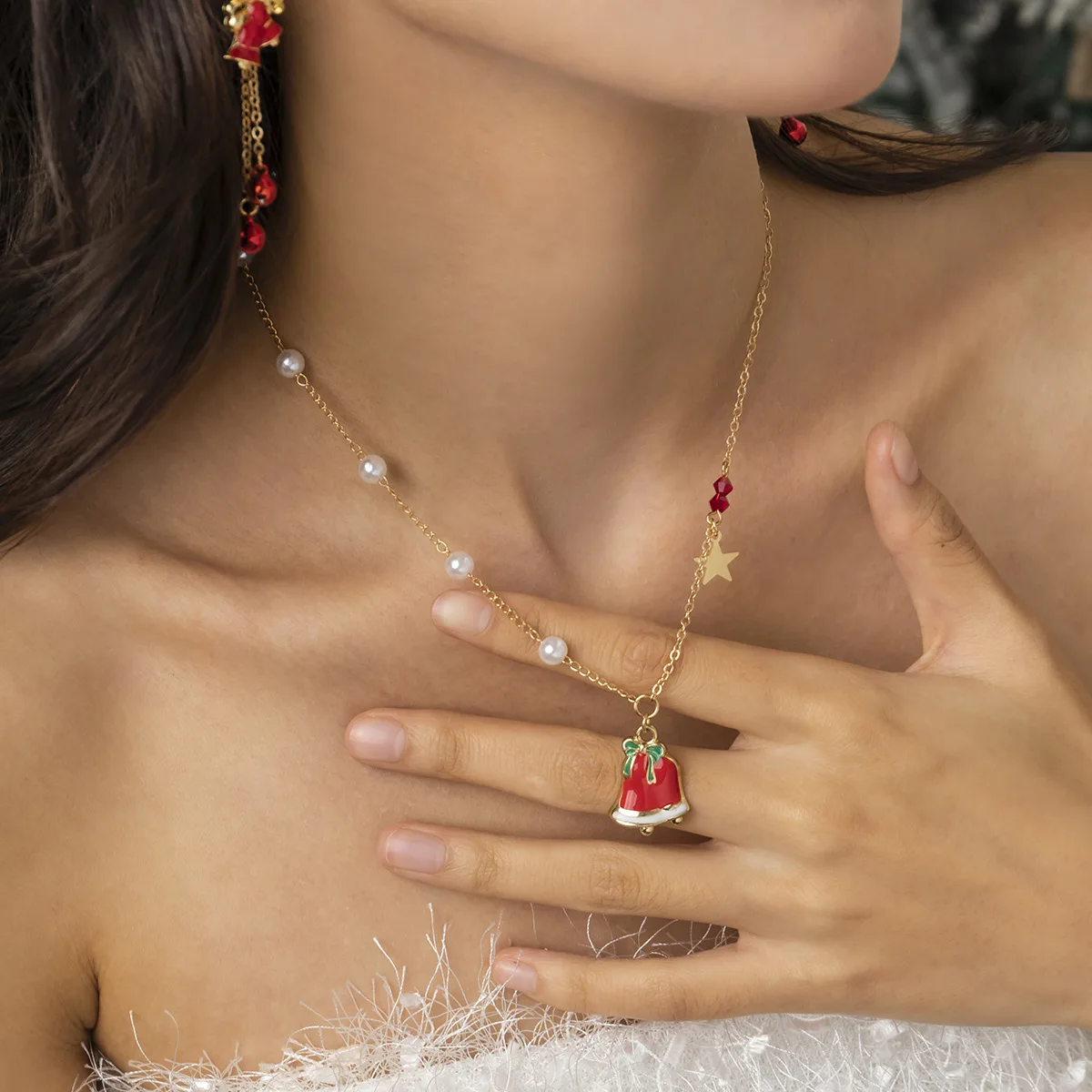 Комплект из колье и с подвеской в виде Санта-Клауса снеговика рождественской