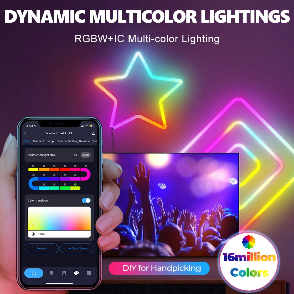 

Bluetooth Music Silicone Dream Color Remote Control App Flexible Dimmable Waterproof Led Neon Strip Tuya Tv Backlight Shape Diy