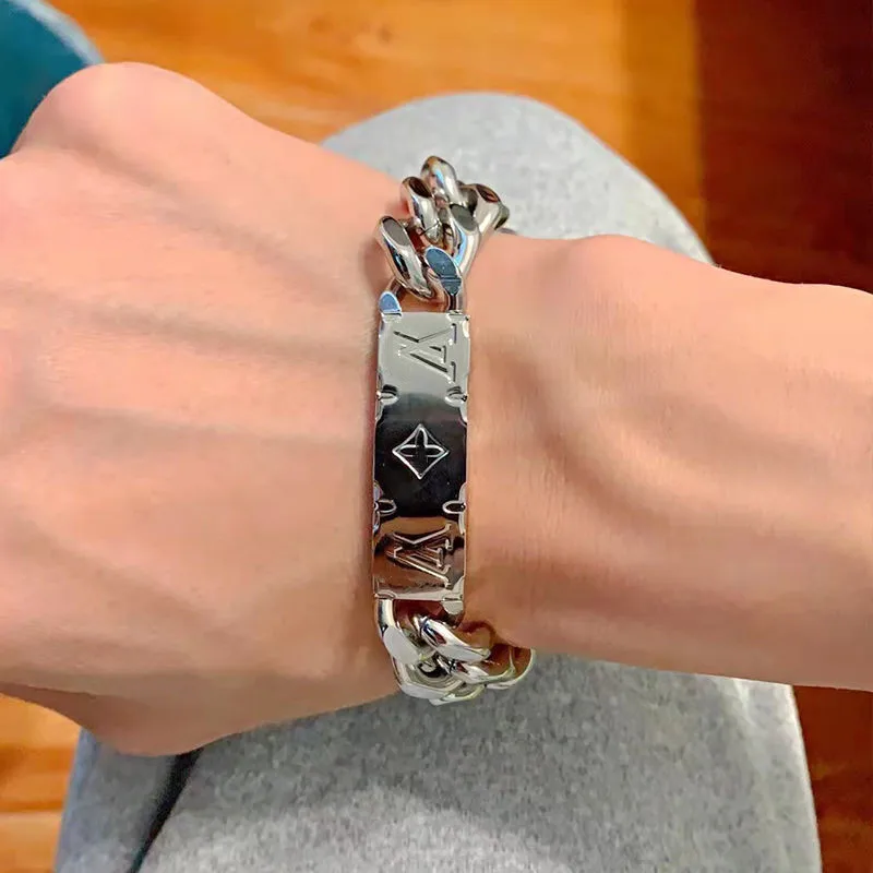 

New Cuban Chain Fashion Hip Hop Jewelry Titanium Steel Retro Personality Men and Women Couple Bracelets Luxury Packaging Gifts
