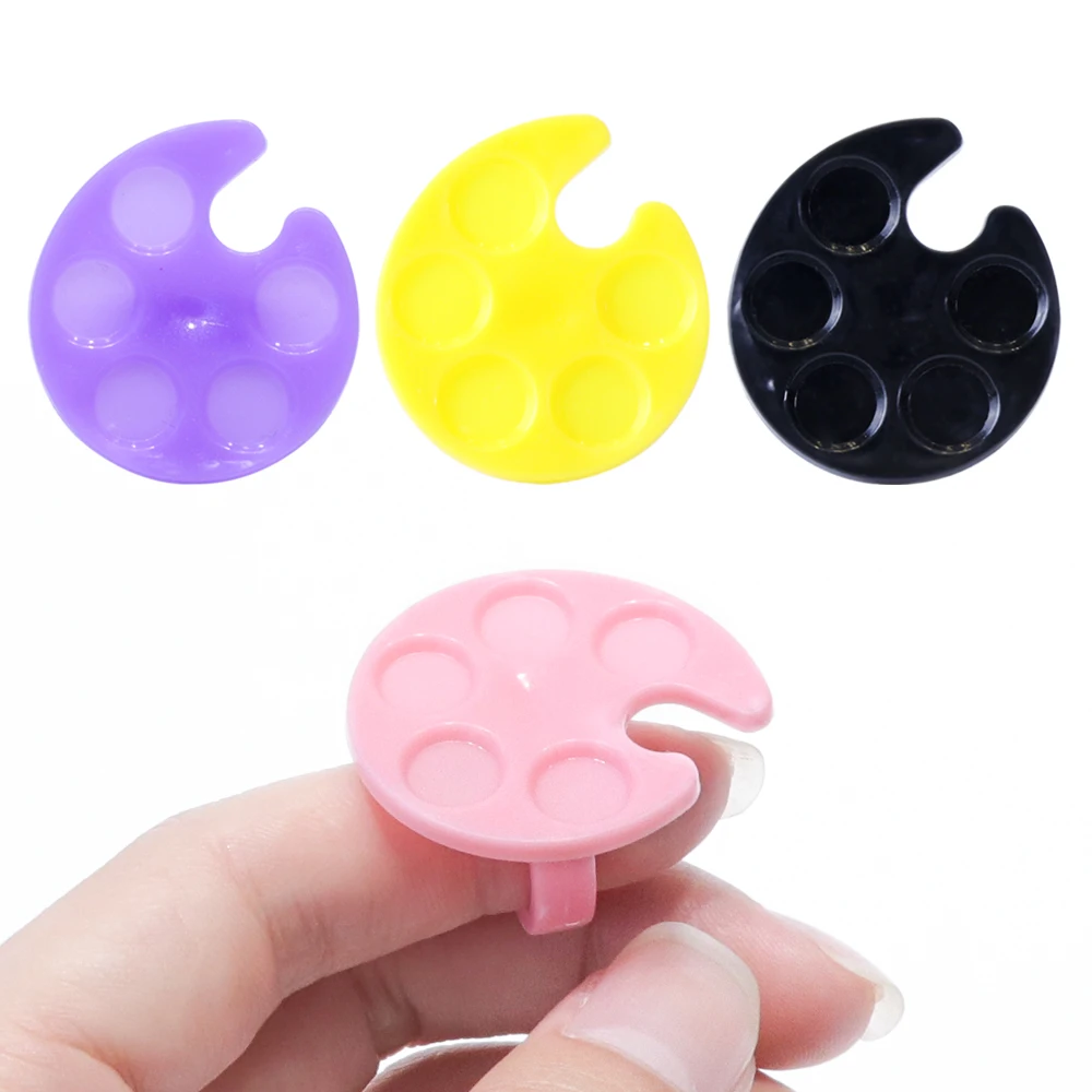 

1pcs Plastic Nail Palette Mini Finger Ring Dishes UV Polish Gel Painting Drawing Pigment Holder Plate Case Manicure Tools BE618
