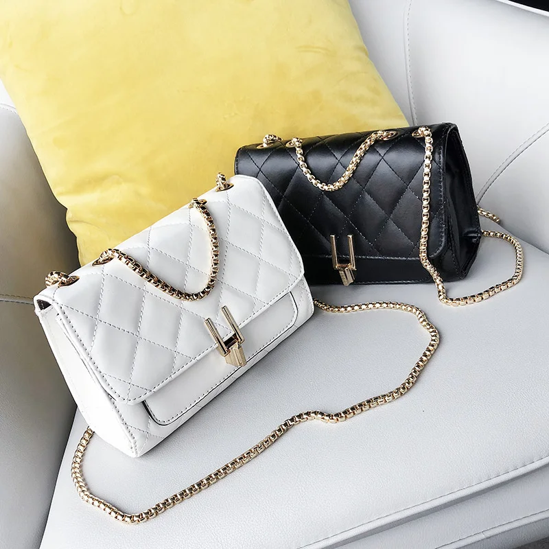 

New Lingge Embroidered Single Shoulder Bag Girl's Fashion Leisure Chain Messenger Bag Women's Bag Korean Small Square Bag