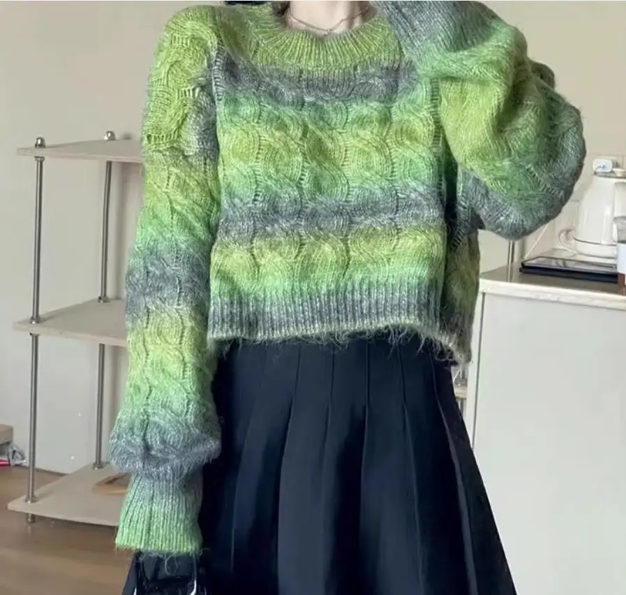 Женский Осенний вязаный пуловер с градиентом