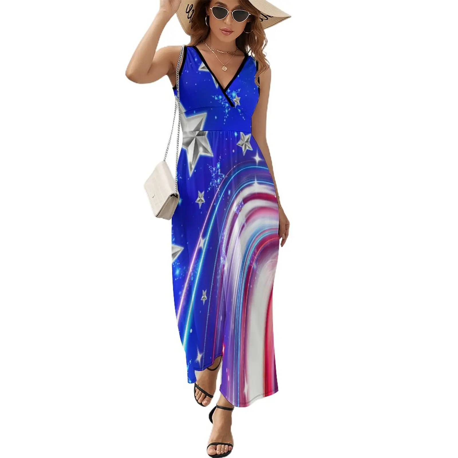 

Весеннее платье с американским флагом, уличные богемные длинные платья, женское элегантное дизайнерское платье макси с высокой талией