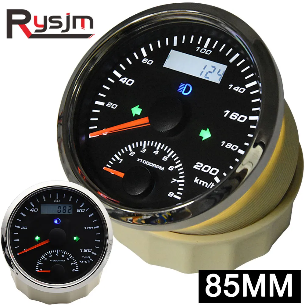 

HD GPS Speedometer Boat 85mm Odometer GPS Antenna 125km/h Tachometer 0-8000 Rpm Meter Motorcycle Over Speed Buzzer Alarm 2IN1