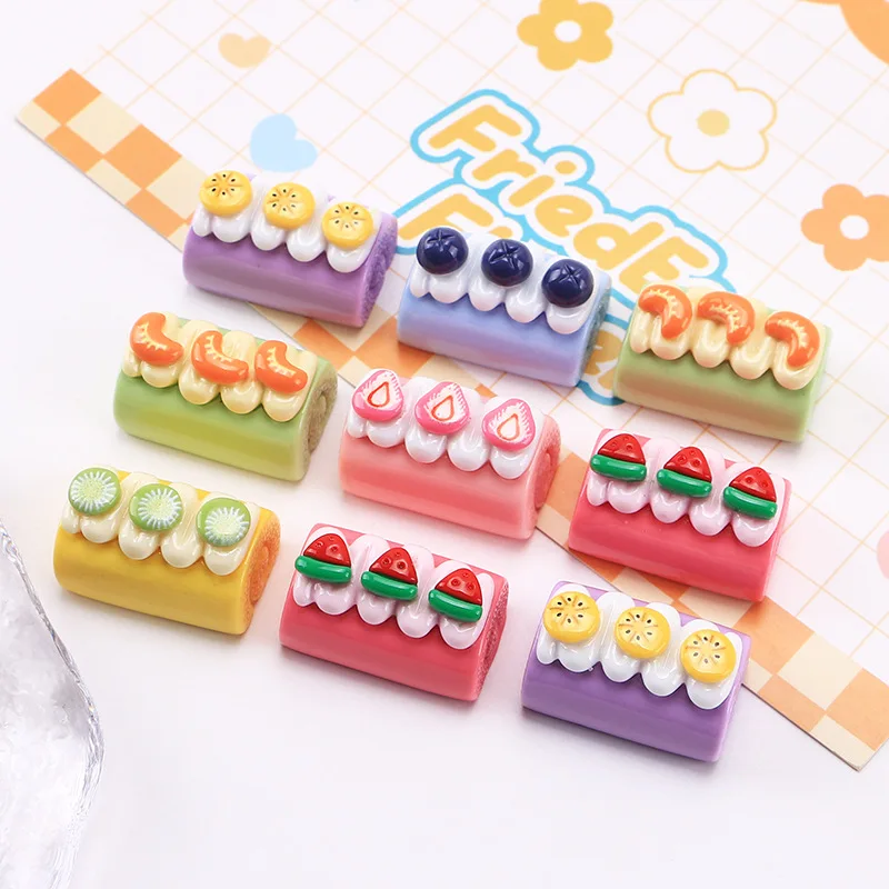 

Kawaii Simulation 3D Fruit Cream Cake Bread Roll Resin Cabochon Scrapbooking Craft Decoration Dollhouse Miniature