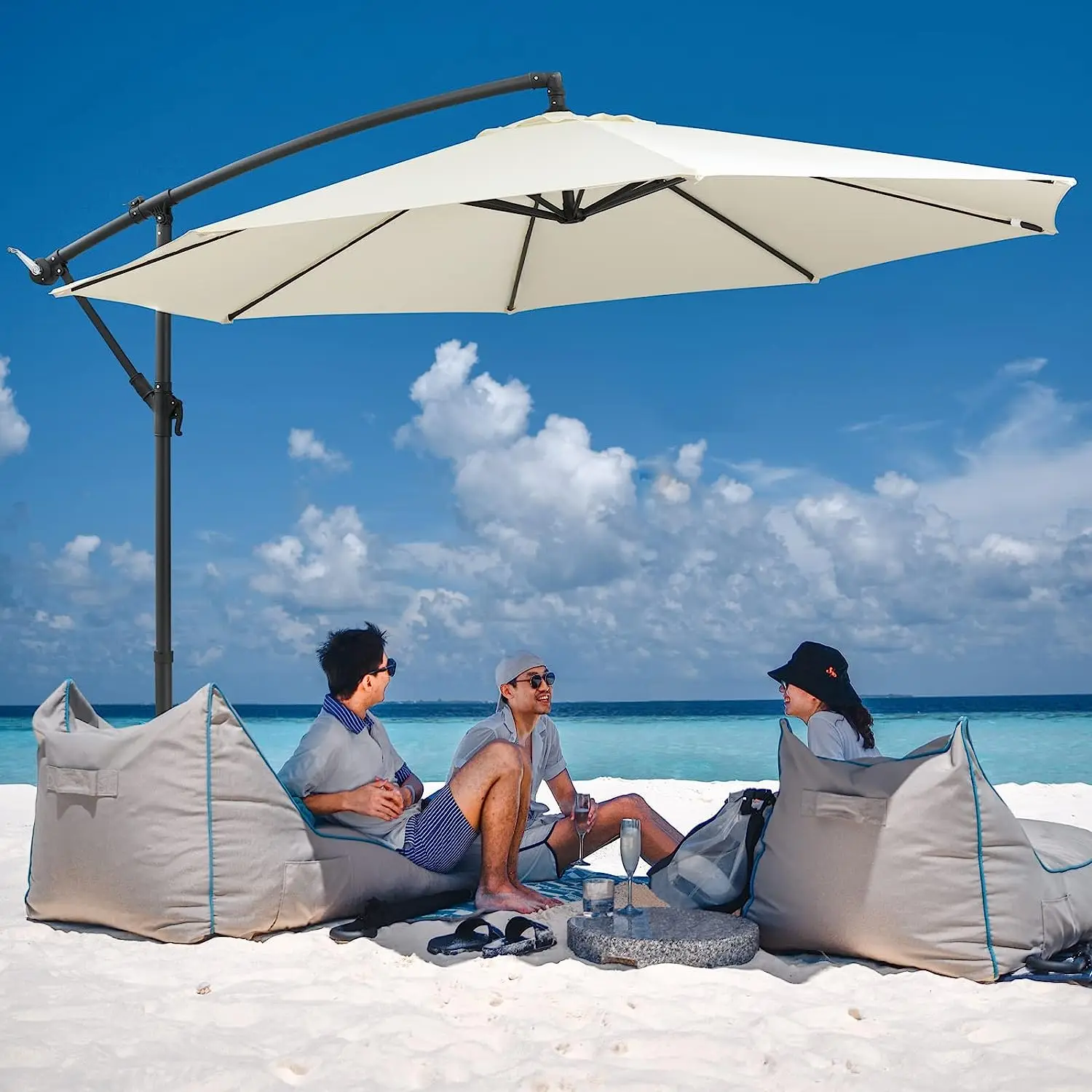 

Large Ø3m Patio Garden Outdoor Sun Umbrella Parasol Cantilever Hanging 8 Ribs Canopy for Beach/Pool/Patio/Outdoor Canopy Shelter