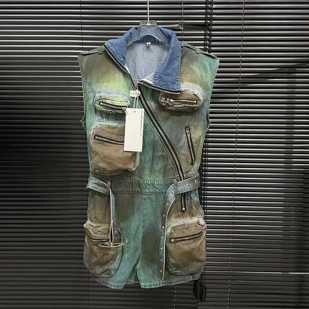 Джинсовый комбинезон-карго комбинезон на молнии с множеством карманов