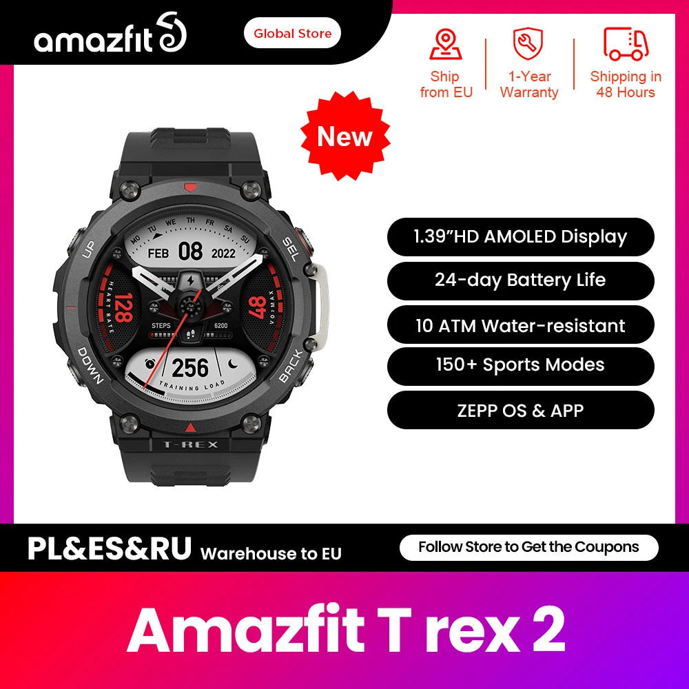 [World Premiere] Amazfit T Rex 2 Outdoor Smartwatch 150+Built-in Sports Modes 24-day Battery Life Smart Watch For Android iOS