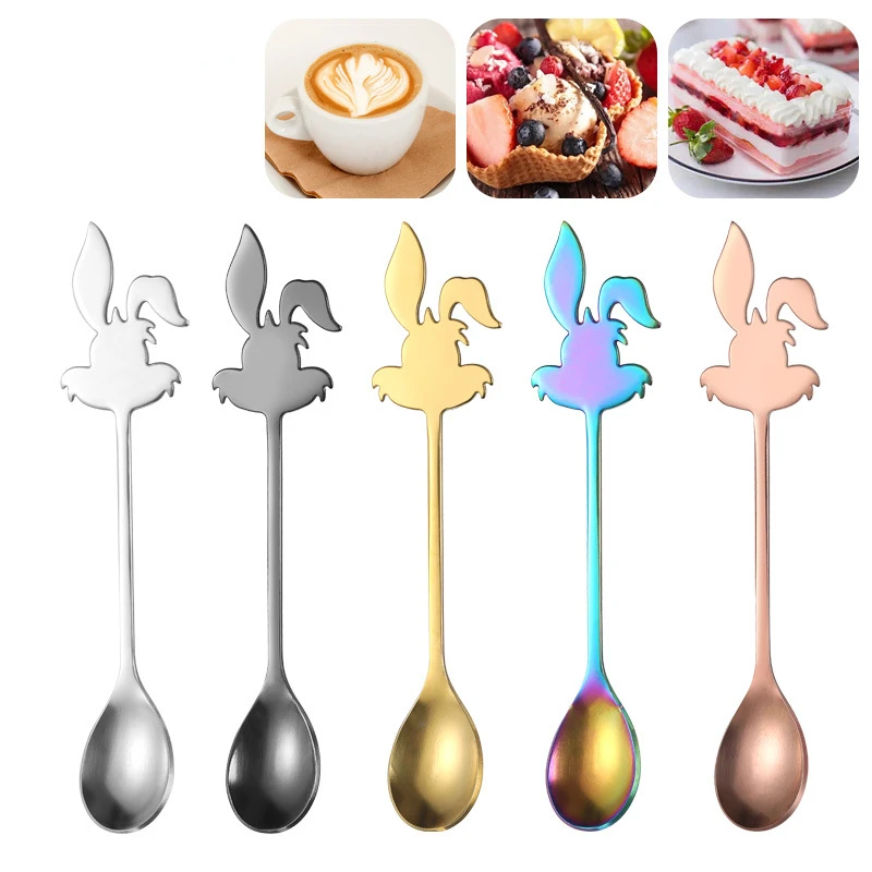 

Cartoon Rabbit Spoon 304 Stainless Steel Coffee Spoon Honey Stirring Spoon Ice Cream Dessert Spoon Kitchen Tableware