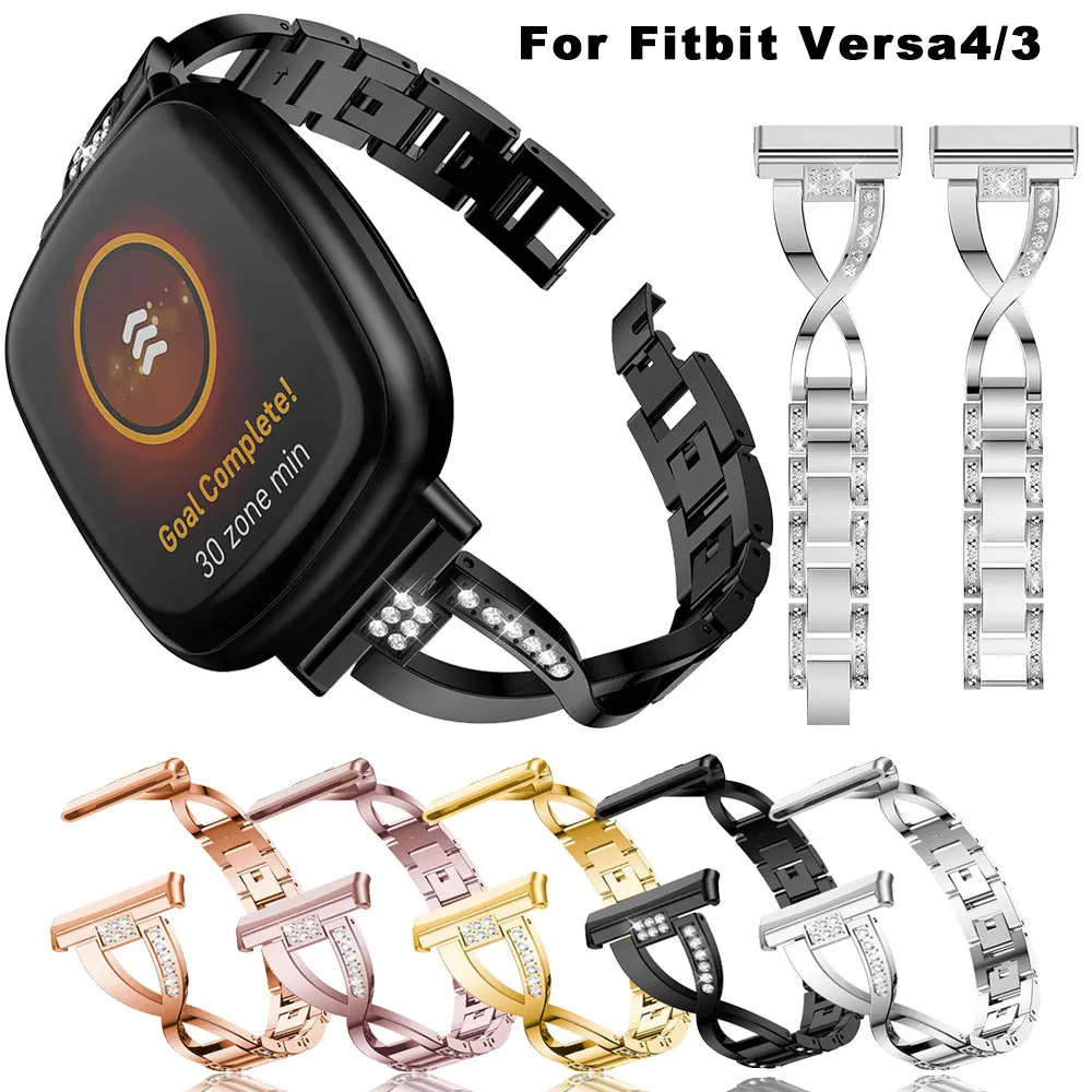 

Stainless Steel Watch Strap For Fitbit Versa 3 4 Versa3 Versa4 Wristband Bracelet Diamonds Metal SmartWatch Band