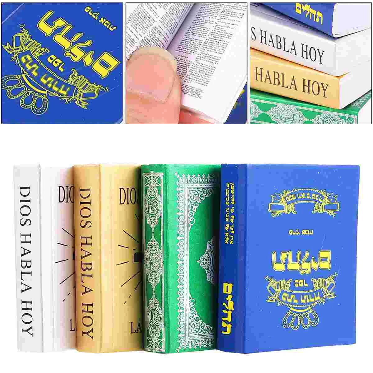 

4 Pcs Micro Toys Mini Bible Book Ornament Miniature Holy Decoration Playthings House Bulk Paper Bedroom Accessory Child