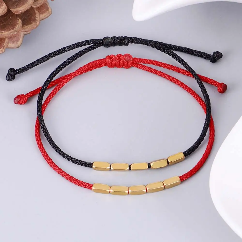 

Good Lucky Women Black Red Color Adjustable Rope Knots Copper Beads Buddhist Bangles Bracelet Wrist Jewelry Accessories