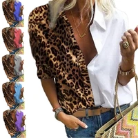 2022 new design patchwork leopard print shirt fashion long sleeve covered button blouse womens office chiffon casual shirts
