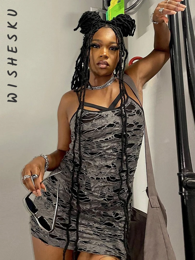 

Клубная одежда в стиле Харадзюку, облегающее платье Y2K, женское модное облегающее мини-платье с дырками, винтажная уличная одежда для вечери...