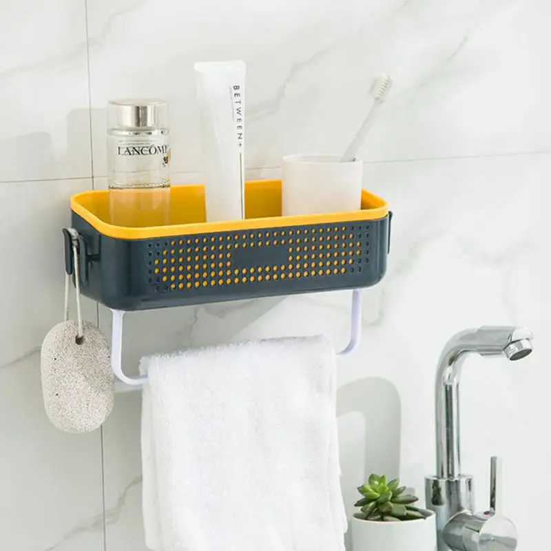 

Non-marking Pasting Kitchen Storage Rack Wall-mounted Ventilation Design Wash Basin Mirror Cosmetics Storage Rack Solid